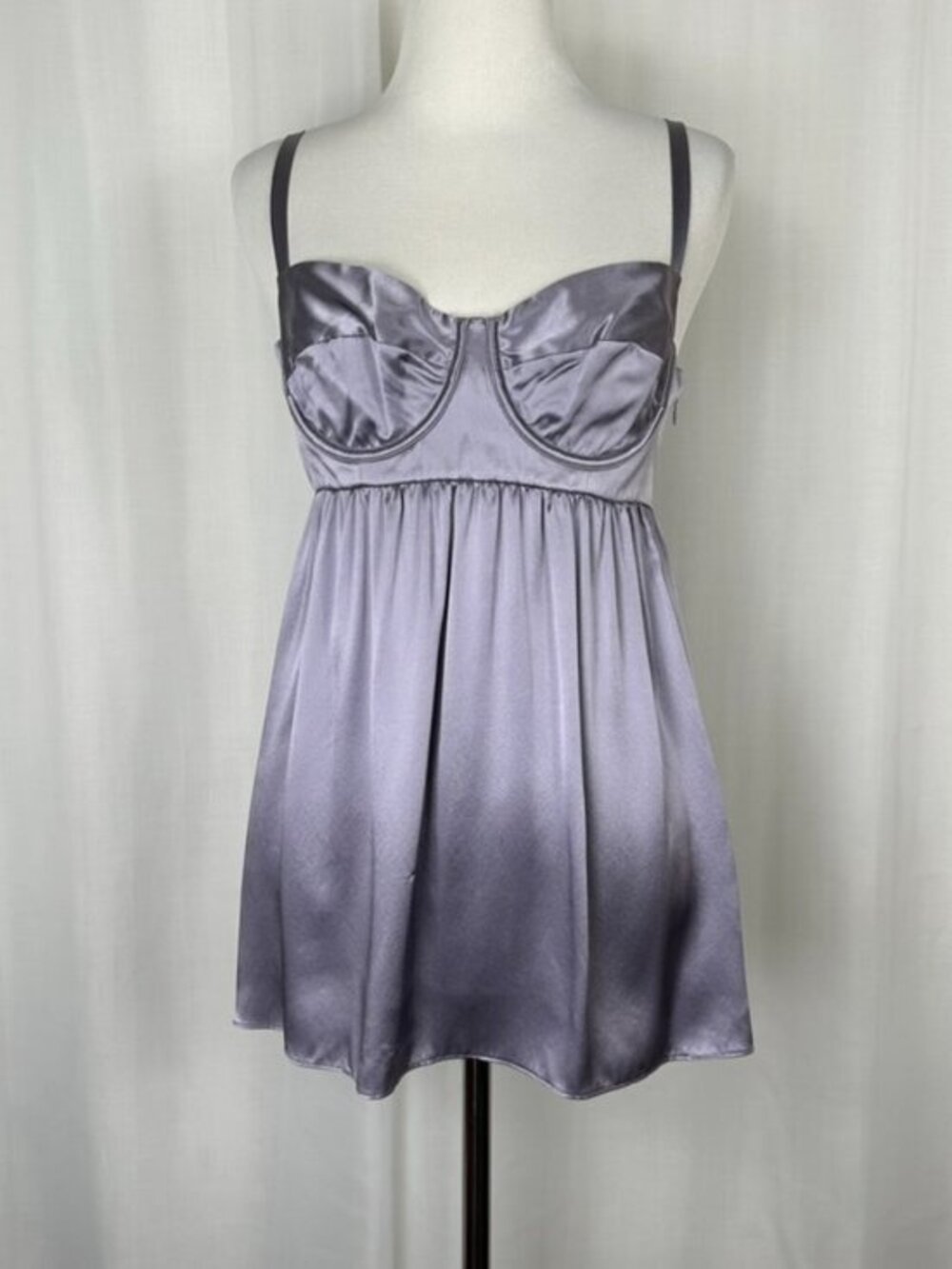 VTG Y2K Moda International Metallic Purple Silk Lace Up Babydoll Top Size XS / S